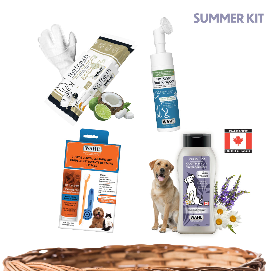 Wahl Kit de produits essentiels pour l'été pour animaux de compagnie–Ensemble de 4 pièces